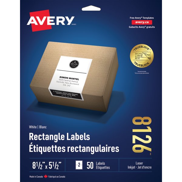 Avery TrueBlock Address Labels, 8-1/2" x 5-1/2"