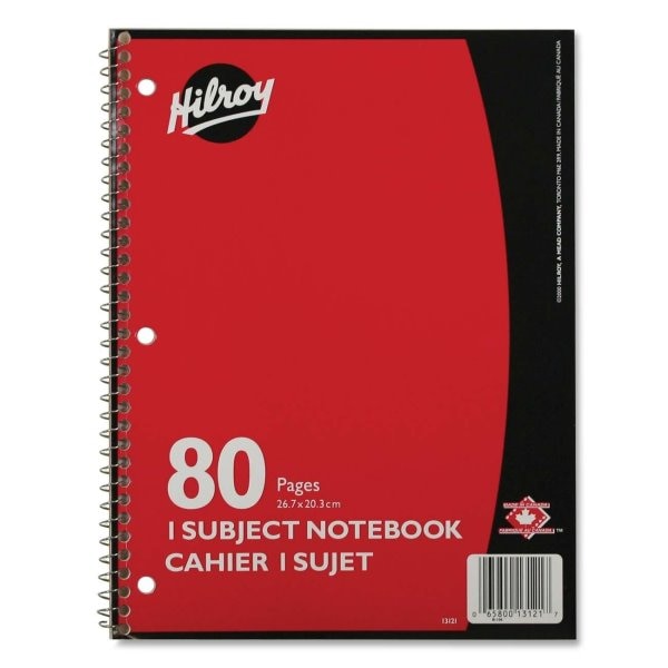 Hilroy 1 Subject Notebook, Coil Bound, Three-hole Punched, 10-1/2" x 8", 80pages