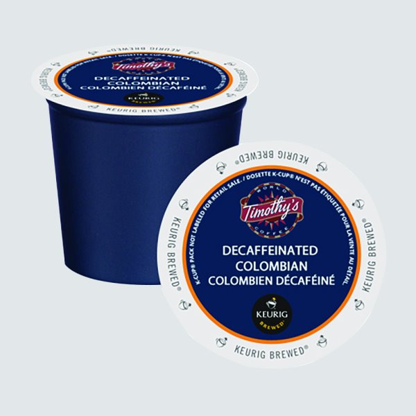 Timothy's Coffee K-cups, Colombian Medium Roast Decaf, 24/bx